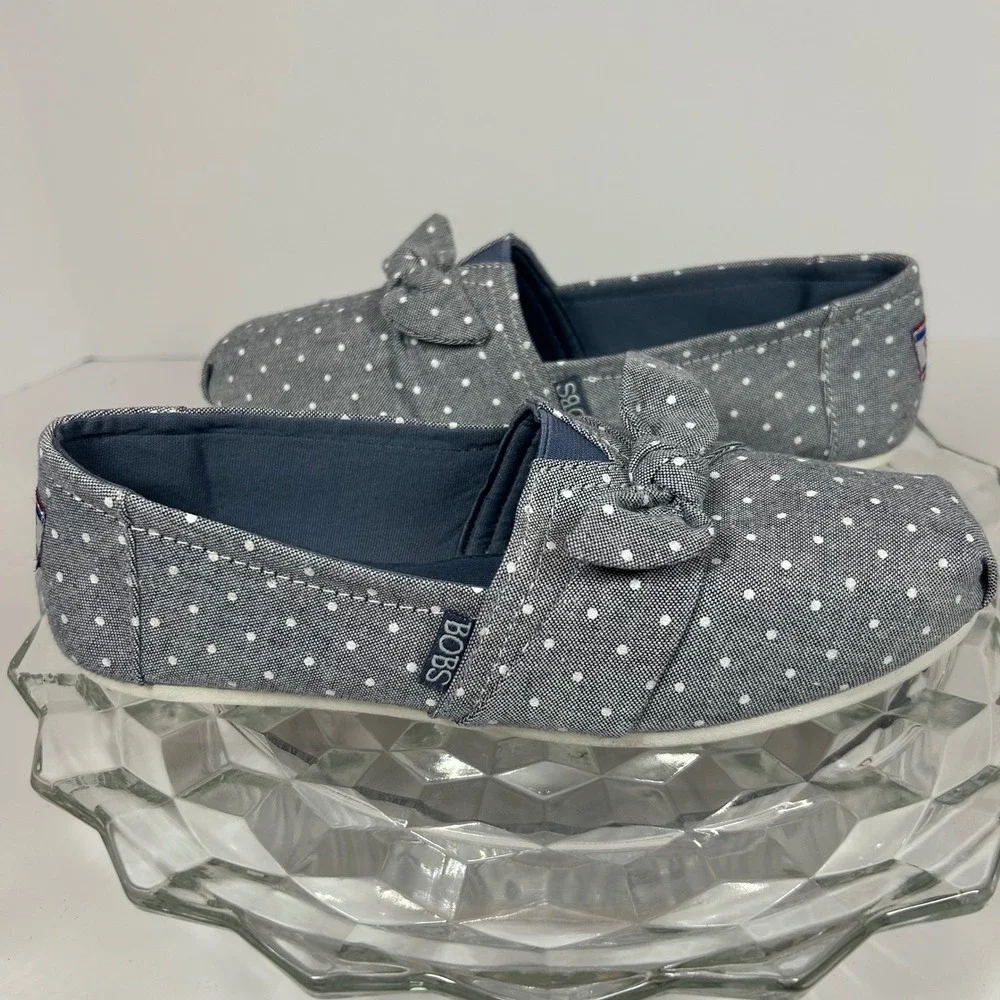 BOBS from Skechers Polka Dot Bow Slip On Casual Comfort Shoes Womens Size 7.5